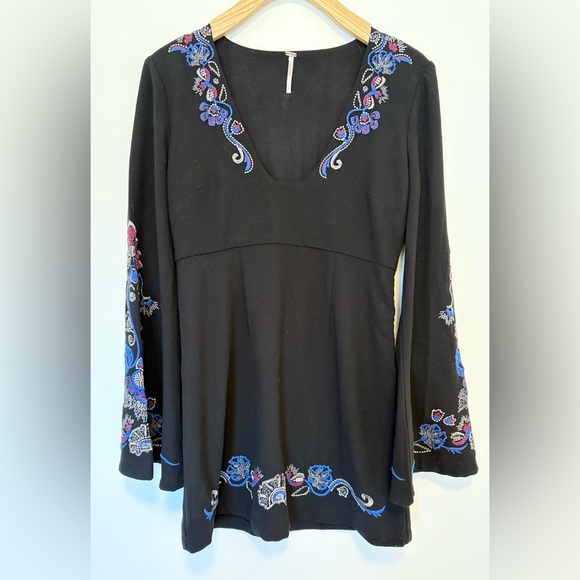 Free People Holiday Folk Black Mini Dress , sz : 4 - Picture 12 of 13